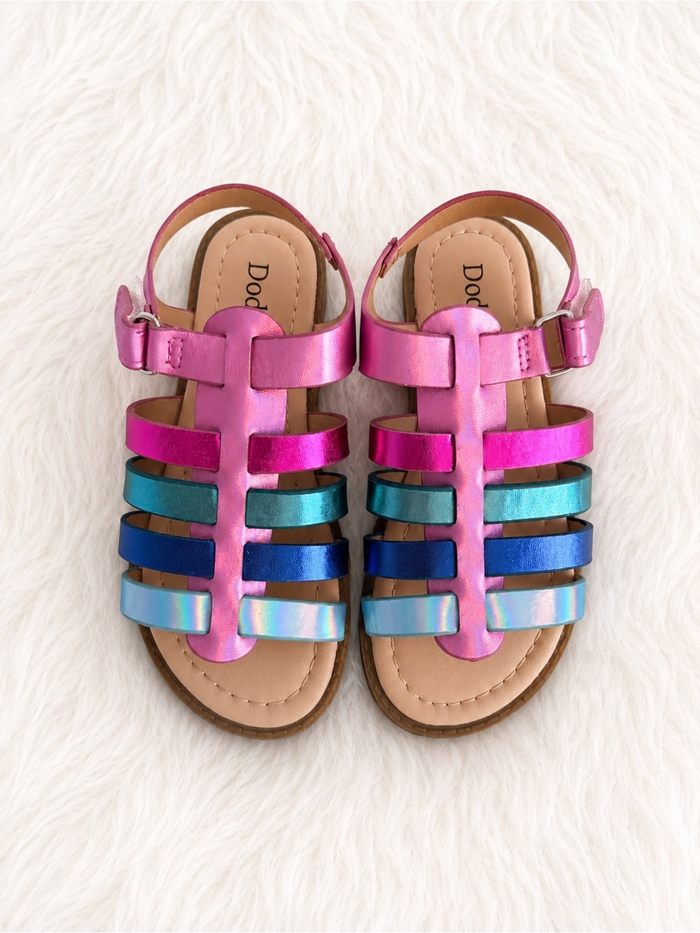 NWT Sz 11 Sandals, Metallic Multi-color Pink Blue Multi-Strap Velcro Closure
